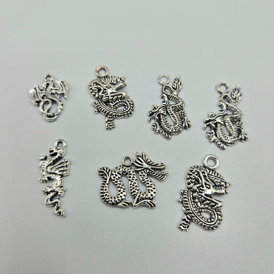 Assorted Silver Colored Dragon Charms 0.5 inch.