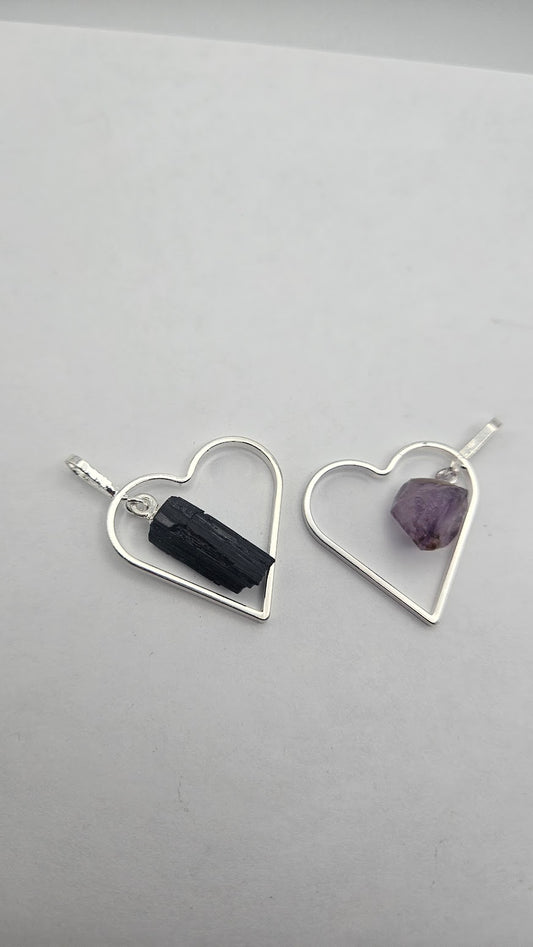 Assorted Sterling Silver Gemstone Heart Pendant.