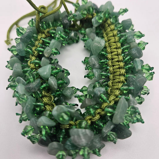 Aventurine Gemstone Cluster Macrame Bracelet Adjustable.