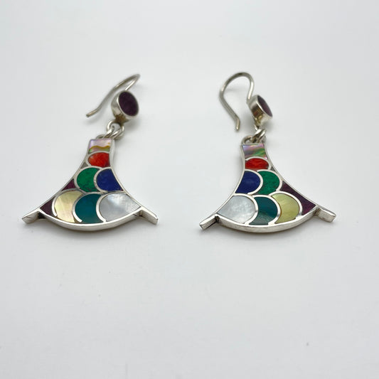 Peruvian Stone Inlay Earrings Sterling Silver