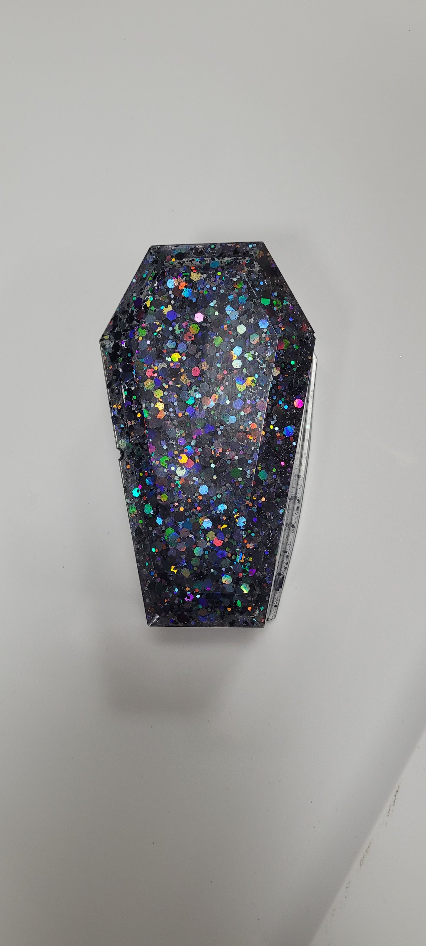 Handmade Black Glitter Resin Coffin.