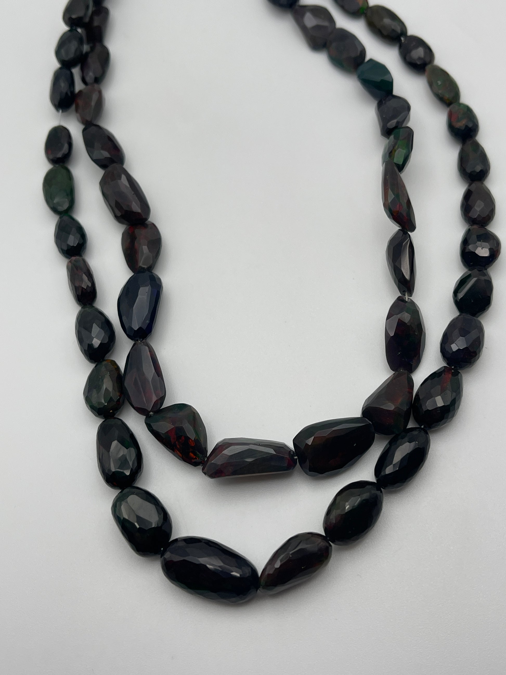 Black Opal Faceted Nugget Bead Strand.