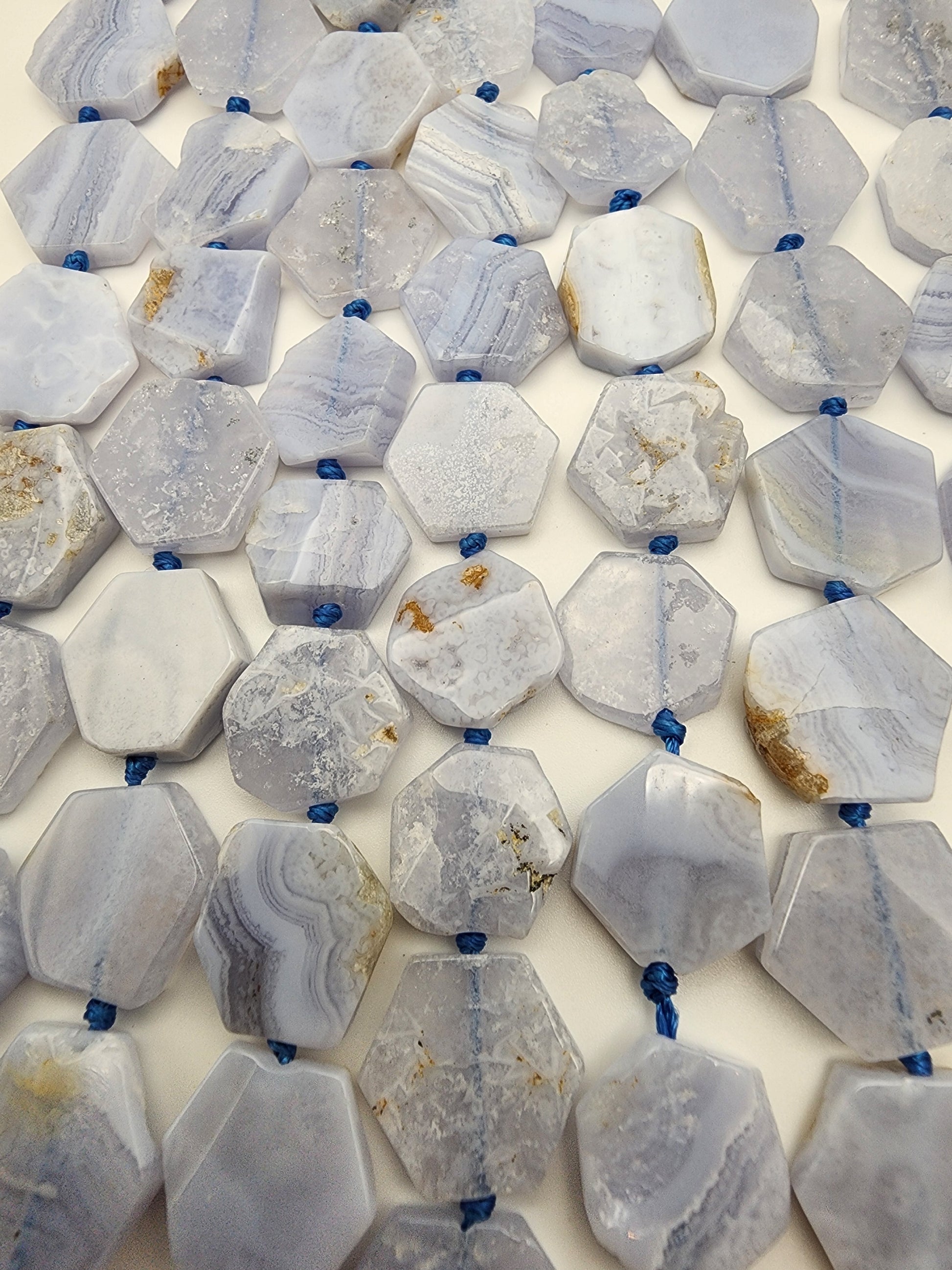 Blue Agate Flat Hexagon Bead Strand.