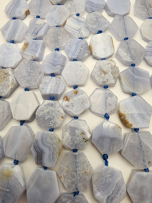 Blue Agate Flat Hexagon Bead Strand.