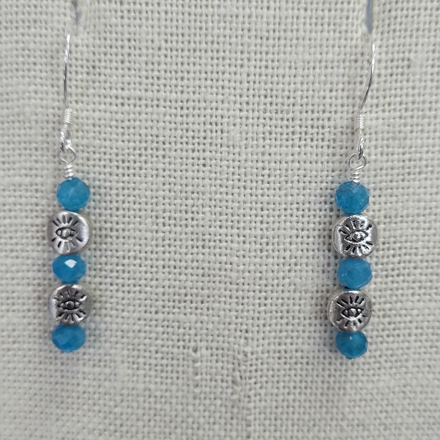 Handmade Blue Apatite Earrings with Pewter Eyes.
