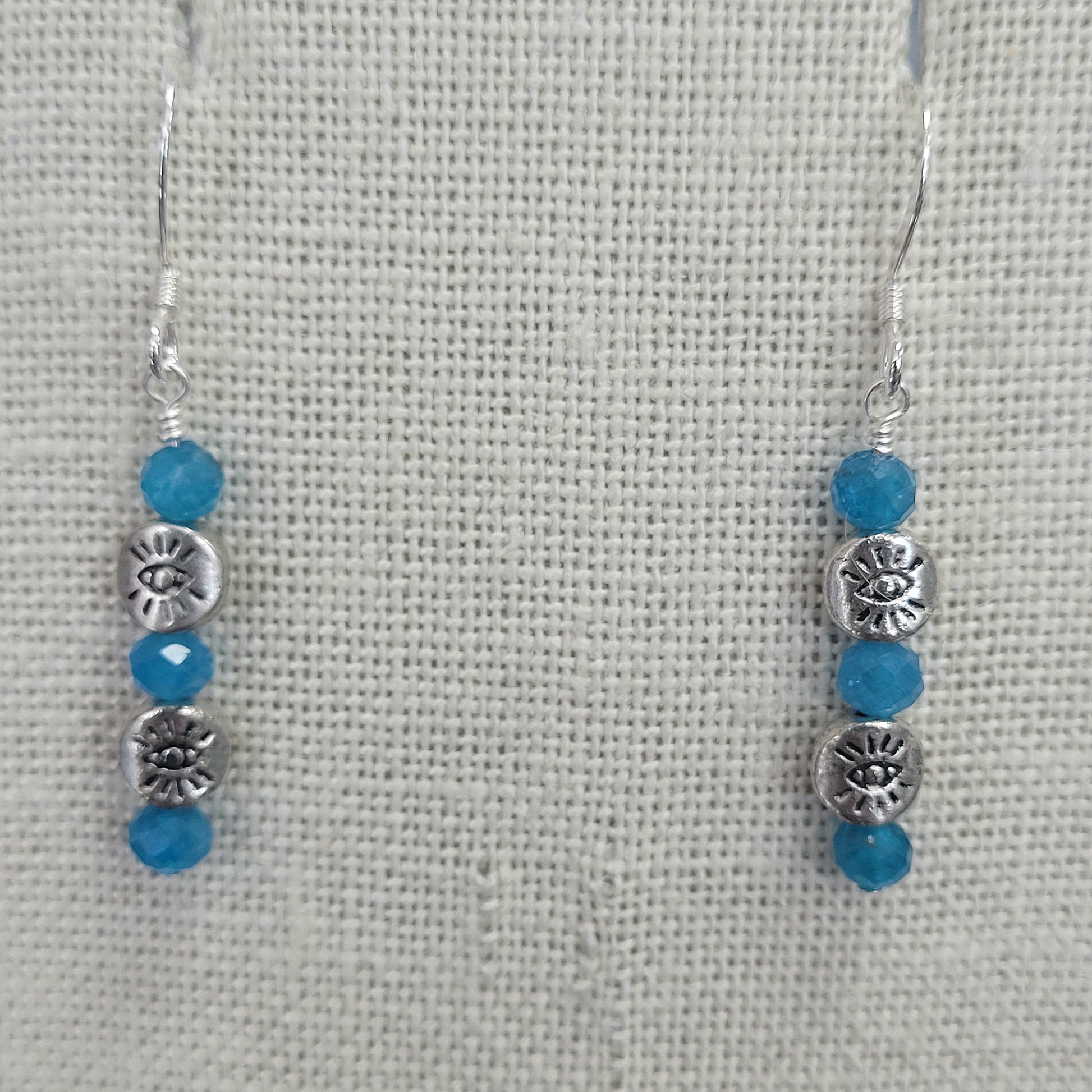 Handmade Blue Apatite Earrings with Pewter Eyes.