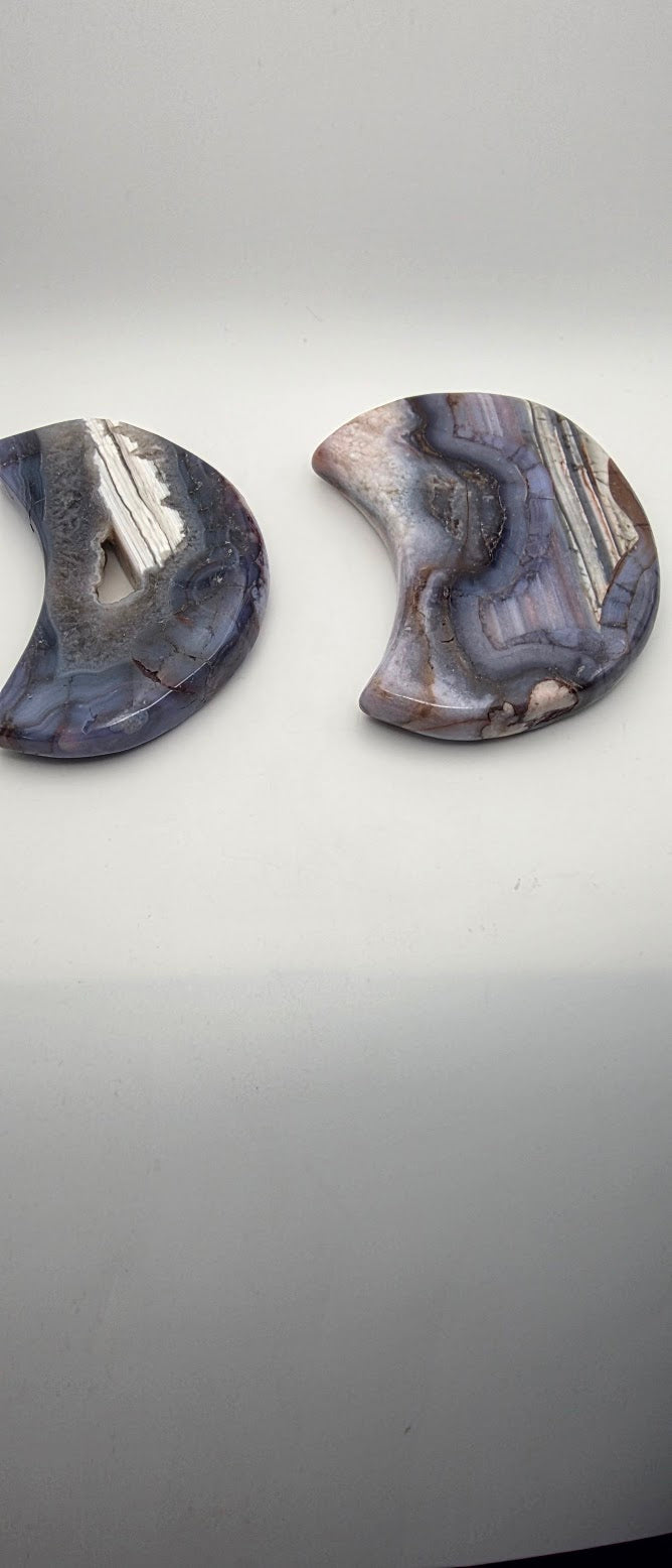 Blue Flower Agate Moon Specimen.