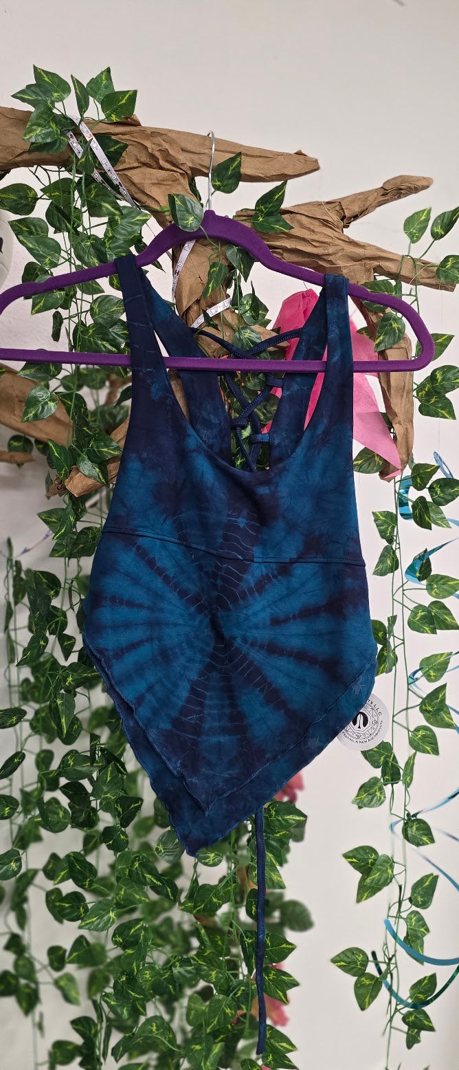 Blue Tie-Dye Bandana Tank-Top.