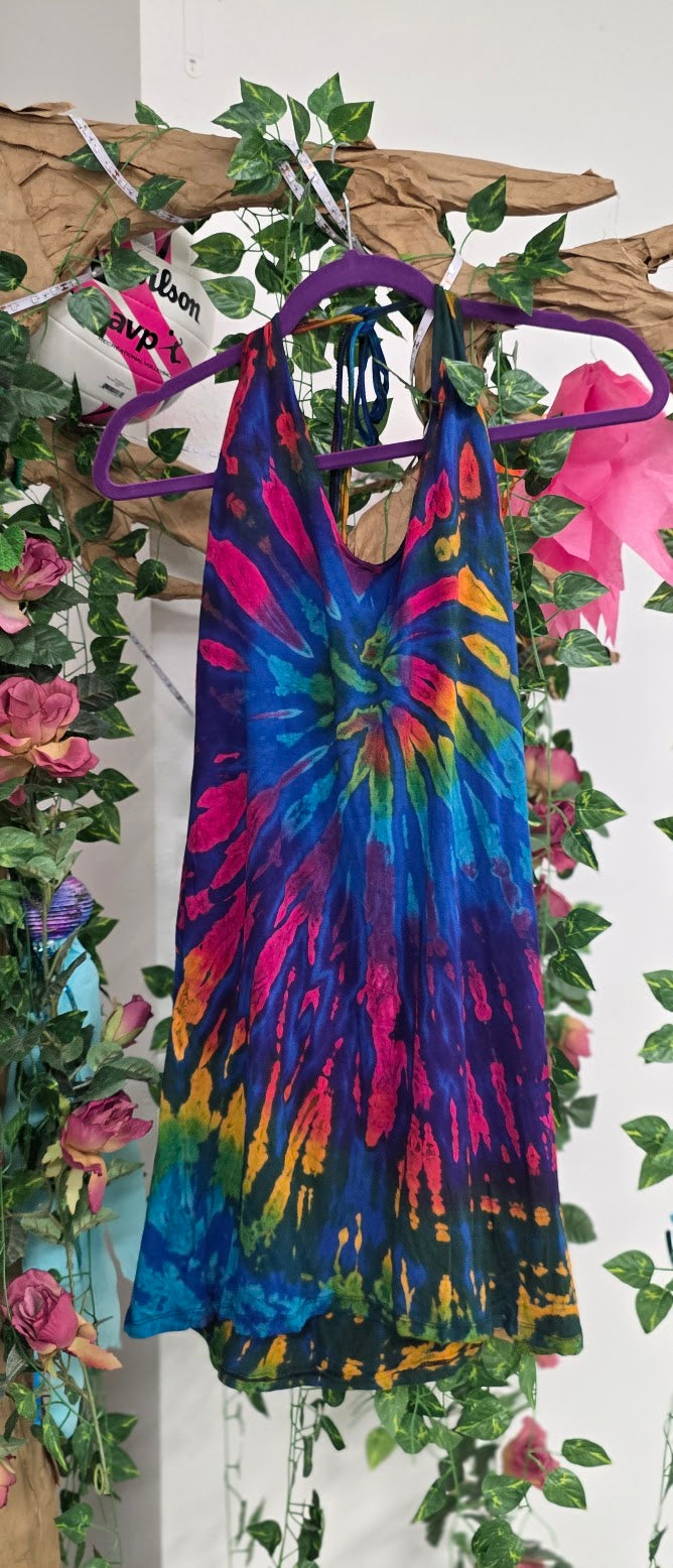 Blue Tie-Dye Halter Dress