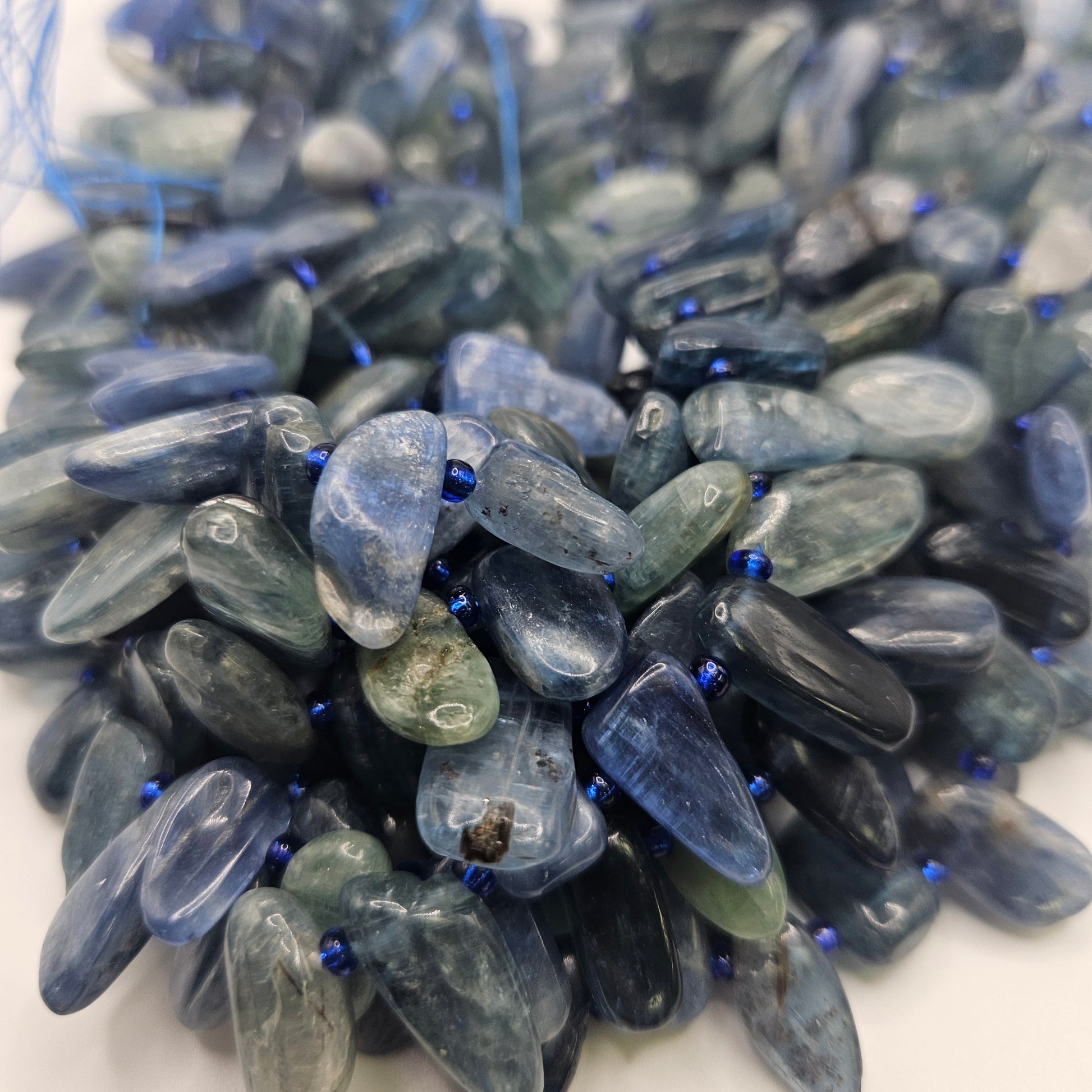 Blue and Green Kyanite Side Drill Bead Strand.