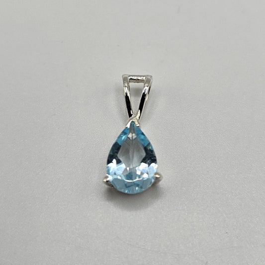 Blue Topaz Sterling Silver Teardrop Faceted Pendant.