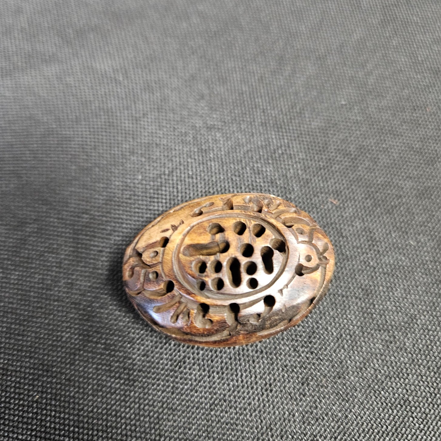 Brown Oval Decorative Carved Bone Bead Single.