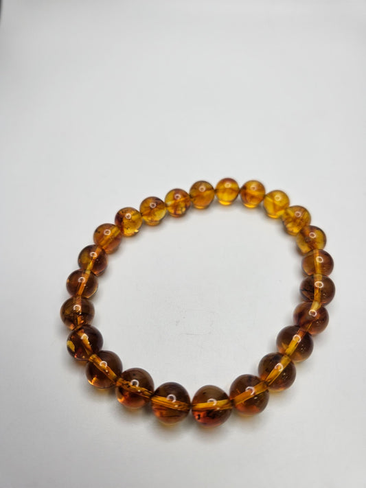 Brown Amber Beads Stretch Bracelet.