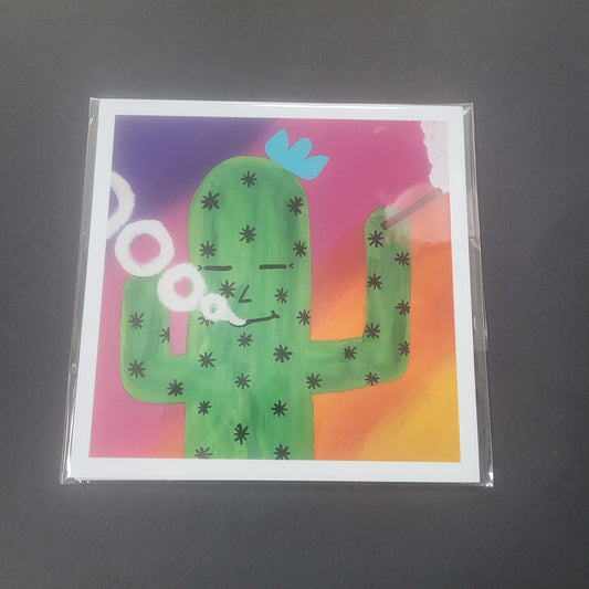 Handmade Print Of Smoking Cactus Painting.