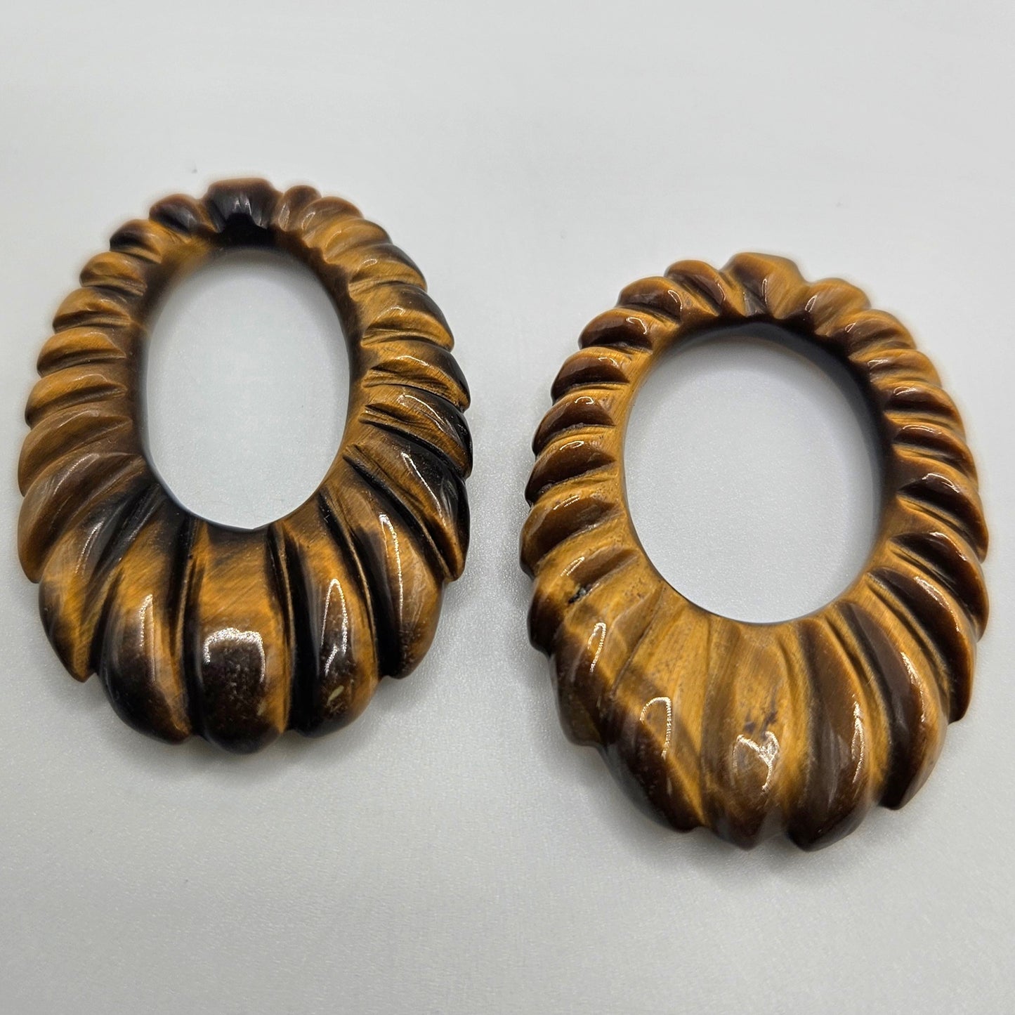 Carved Tiger's Eye Earring Pairs.