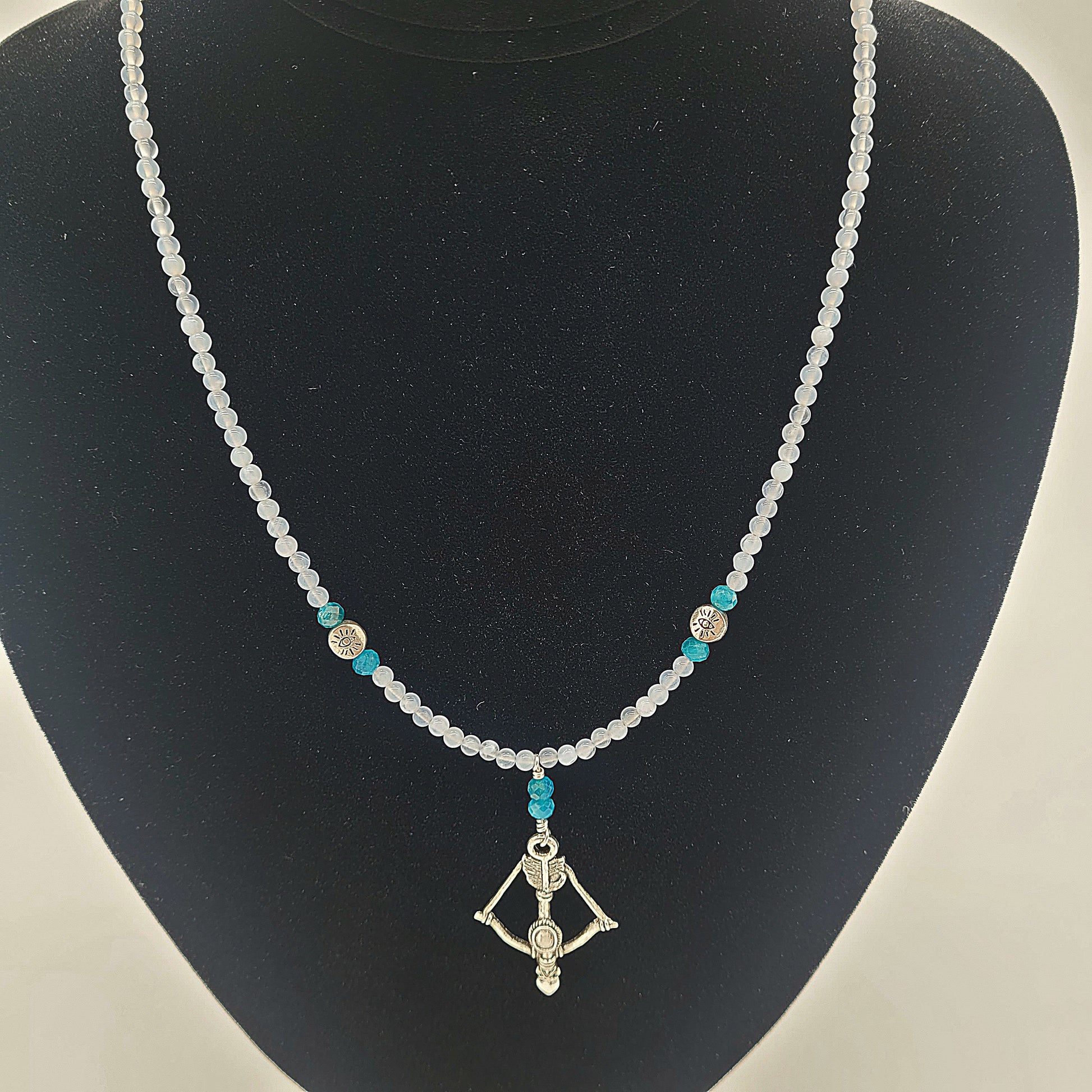 Handmade Chalcedony Necklace with Apatite and Pewter.