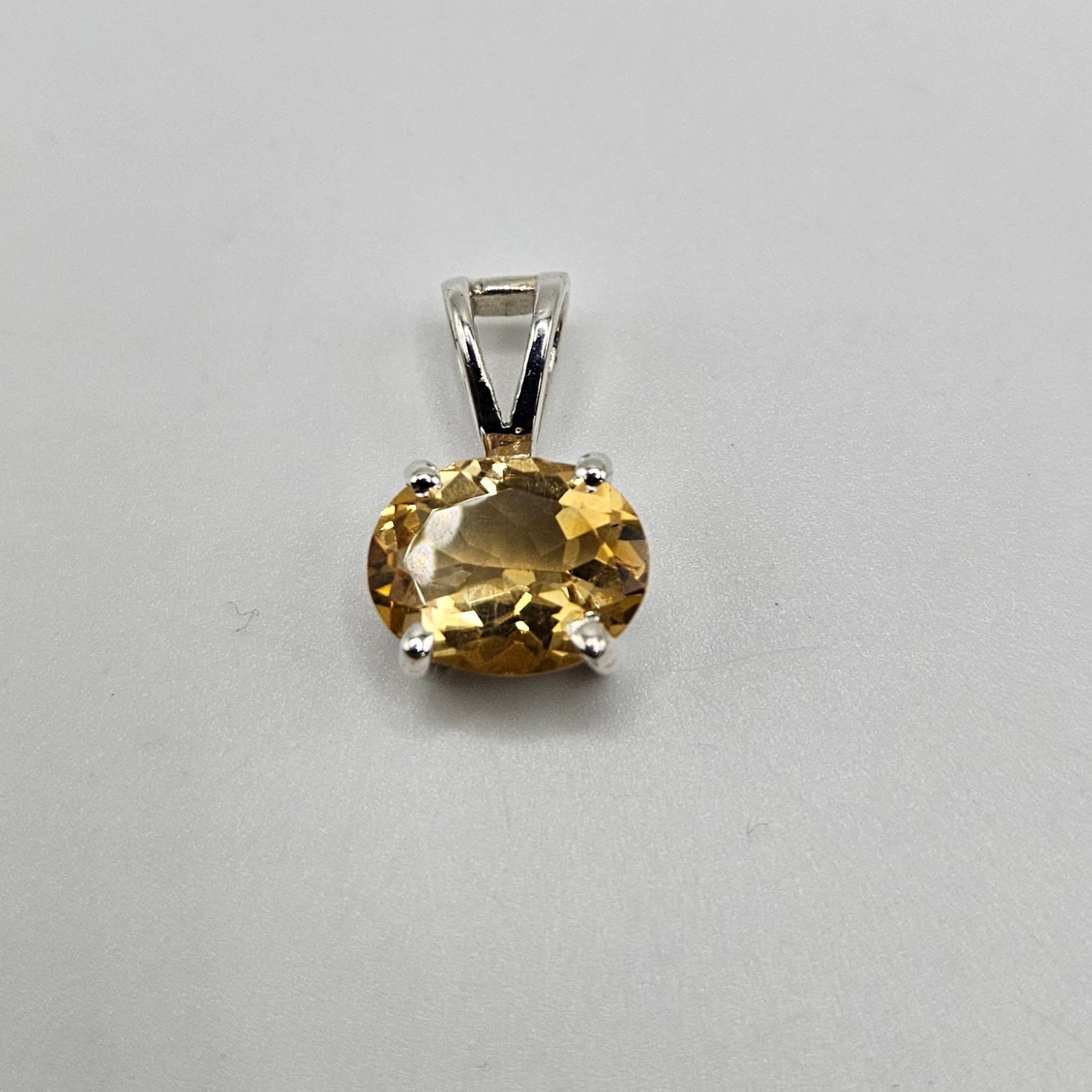 Citrine Sterling Silver Oval Faceted Pendant.
