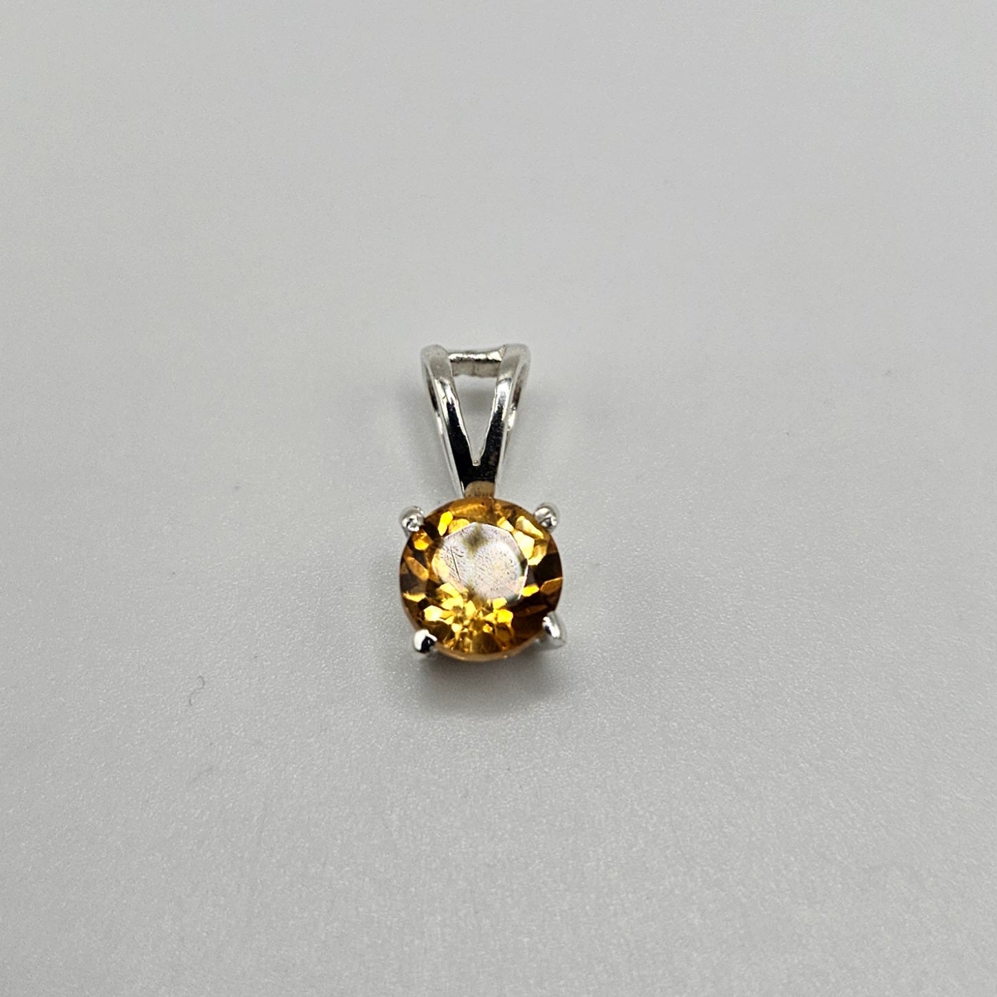 Citrine Sterling Silver Round Faceted Pendant.