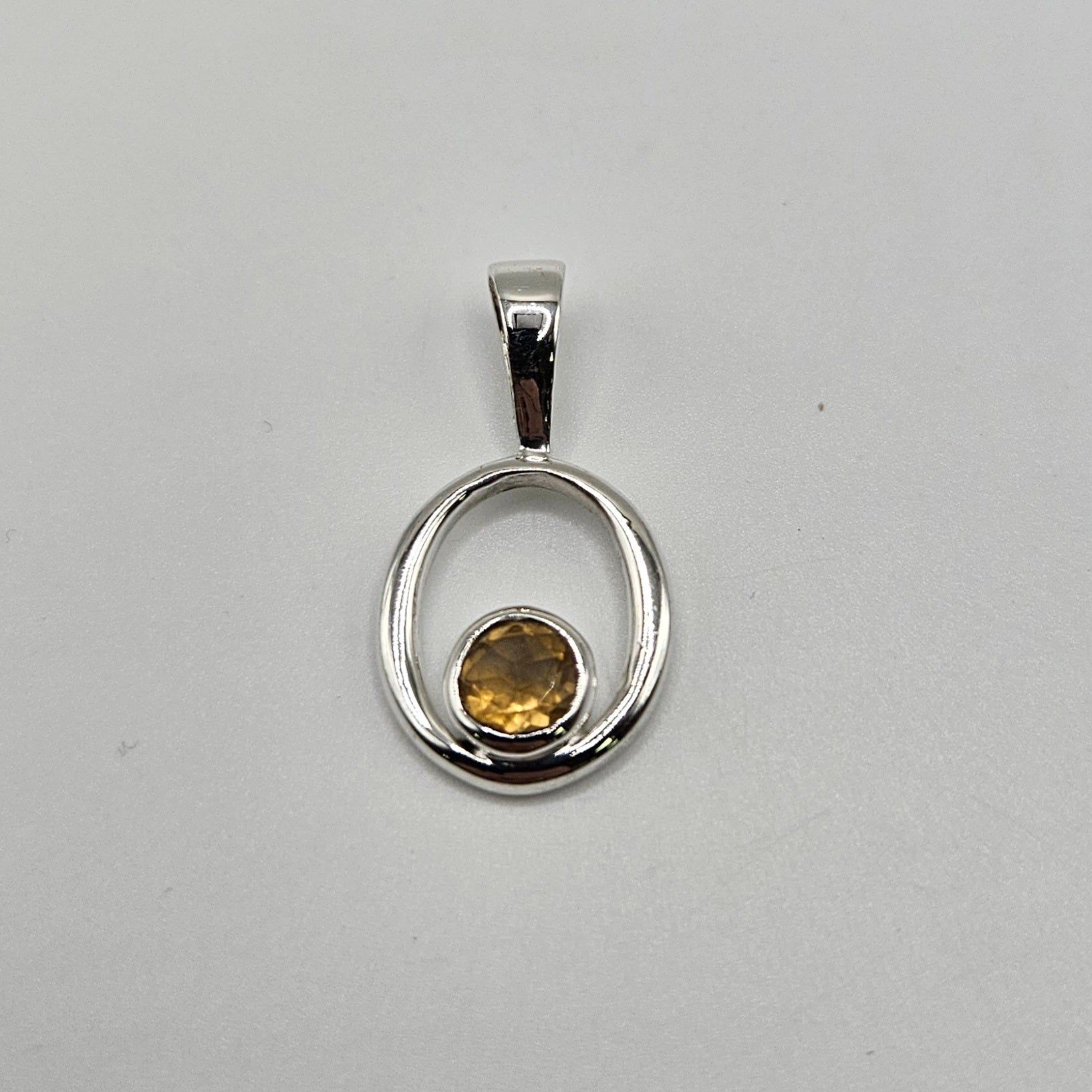 Citrine Sterling Silver Teardrop Faceted Pendant Round.