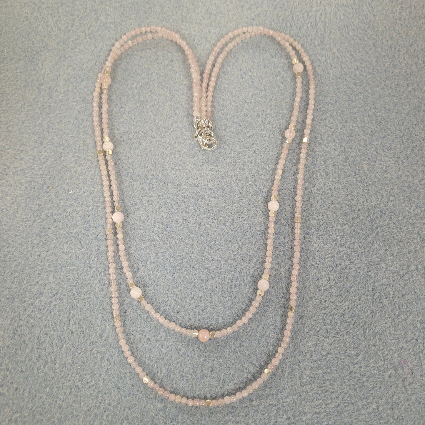 Double strand Rose Quartz And Morganite Necklace.