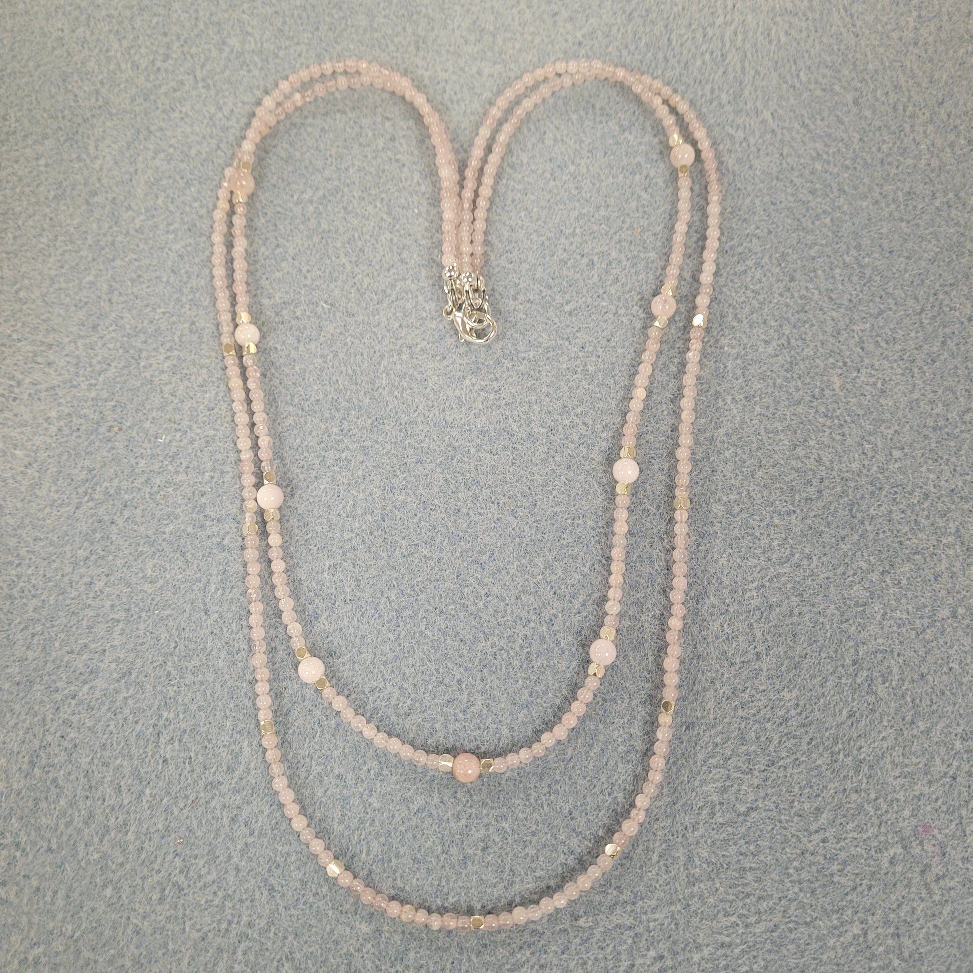 Double strand Rose Quartz And Morganite Necklace.