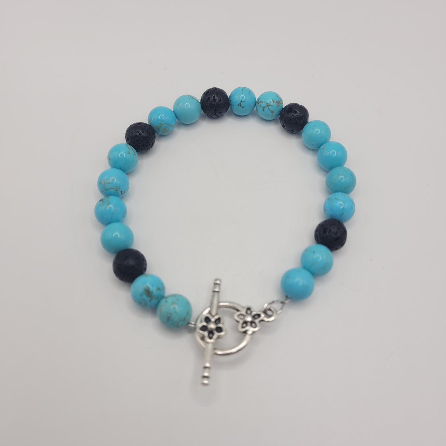 Dyed Howlite And Lava Stone Bracelet Kit With Silver Plated Findings.