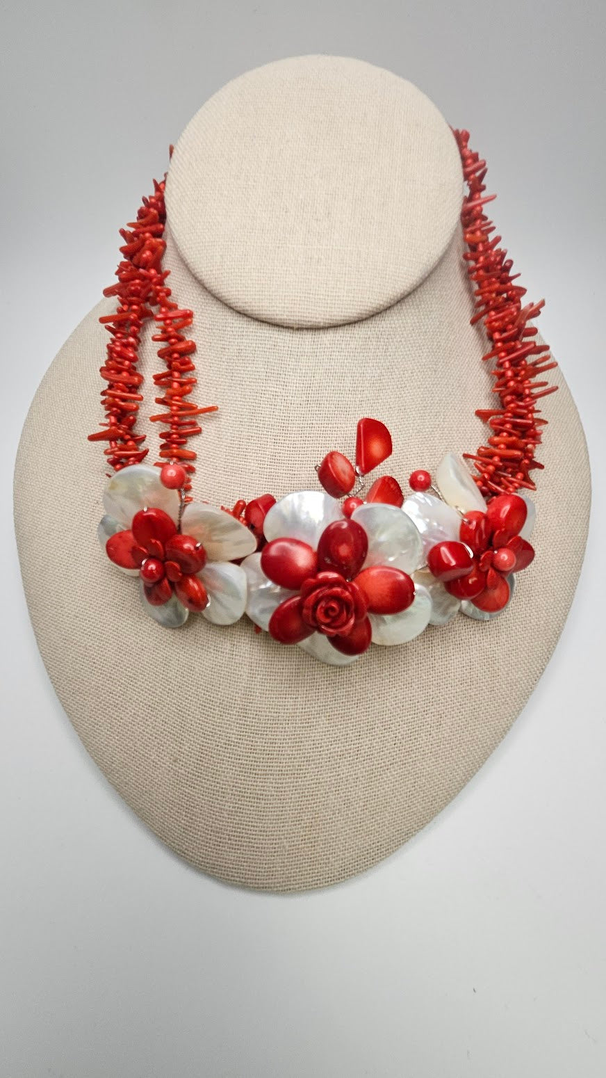 Dyed Coral Flower Necklace.