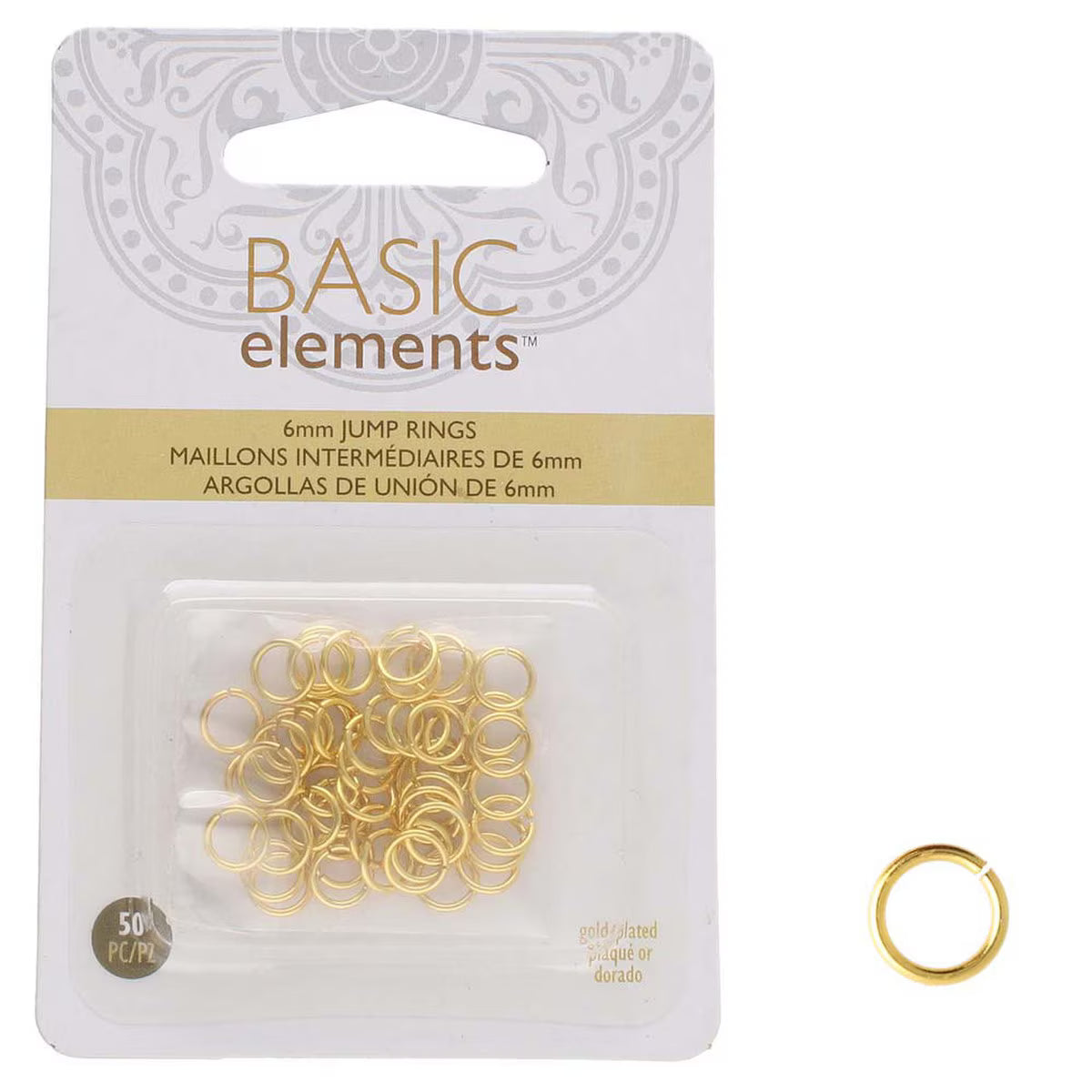 Gold Plated JUMP RING 6MM 50 PER CARD