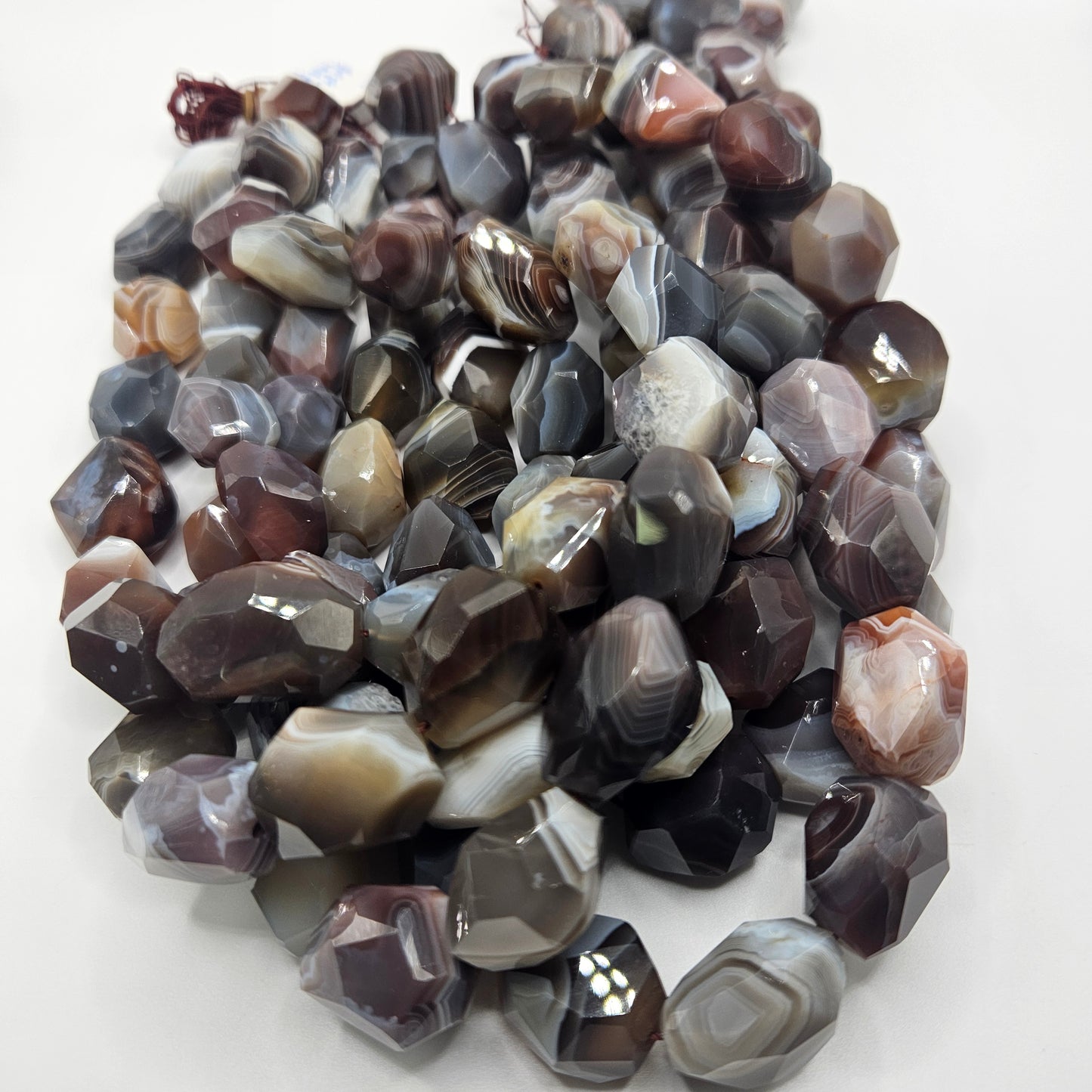 Faceted Brown Botswana Agate Large Chunk Bead Strand.