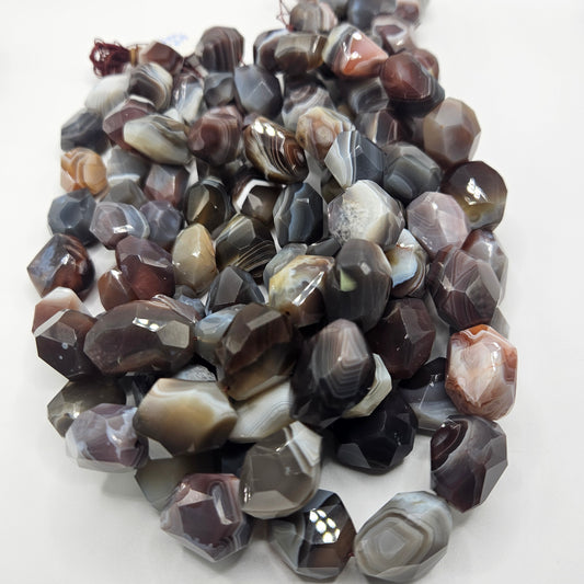 Faceted Brown Botswana Agate Large Chunk Bead Strand.