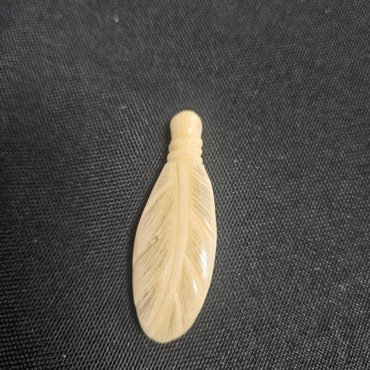Feather Carved Bone Bead Single.