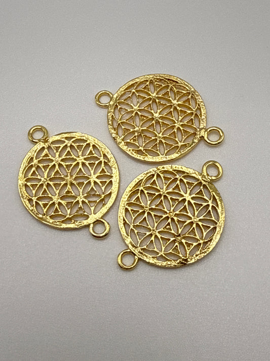 Flower of Life Double Connector Gold Plated.