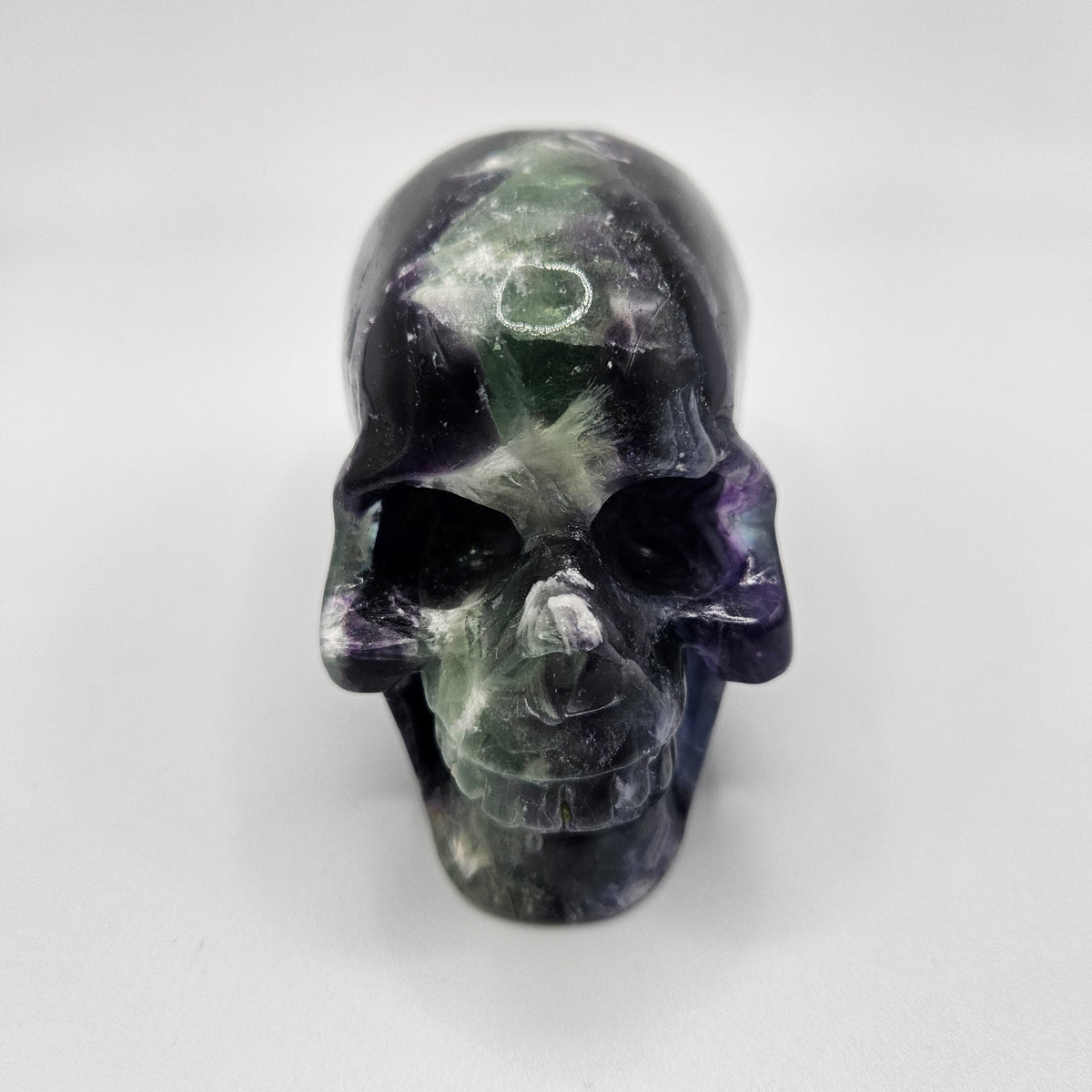 Fluorite Gemstone Skull 5 inch.