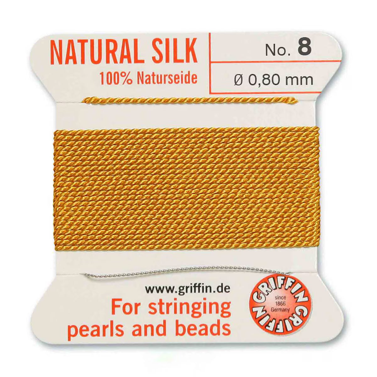 GRIFFIN SILK BEAD CORD AMBER SIZE 8-2M-0.8MM.