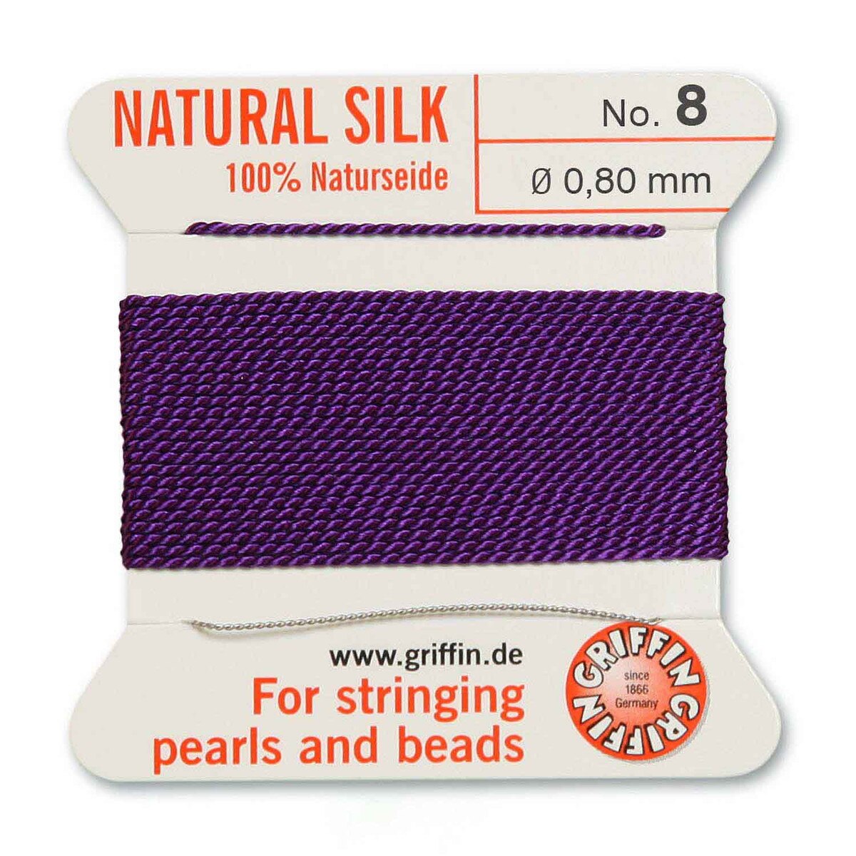 GRIFFIN SILK BEAD CORD AMETHYST SIZE 8-2M-0.8MM.