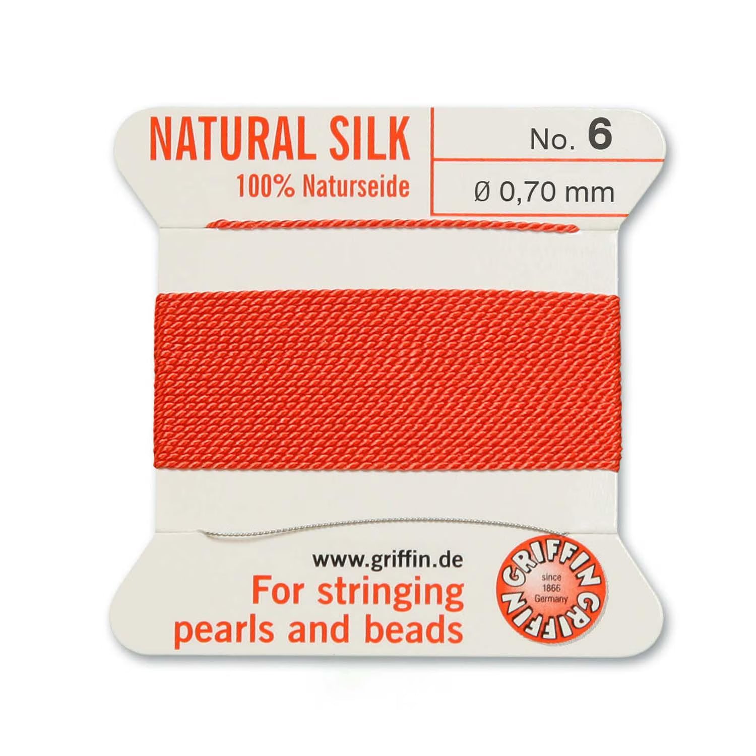 GRIFFIN SILK BEAD CORD CORAL SIZE 6-2M-0.7MM.