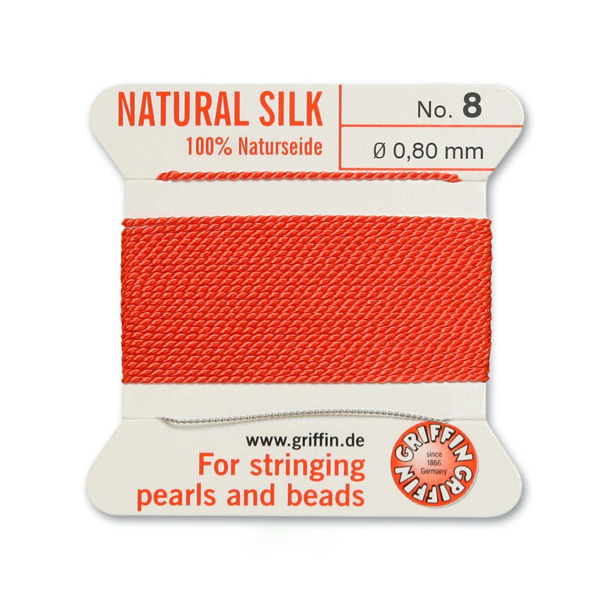 GRIFFIN SILK BEAD CORD CORAL SIZE 8-2M-0.8MM.