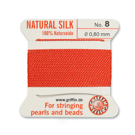 GRIFFIN SILK BEAD CORD CORAL SIZE 8-2M-0.8MM.