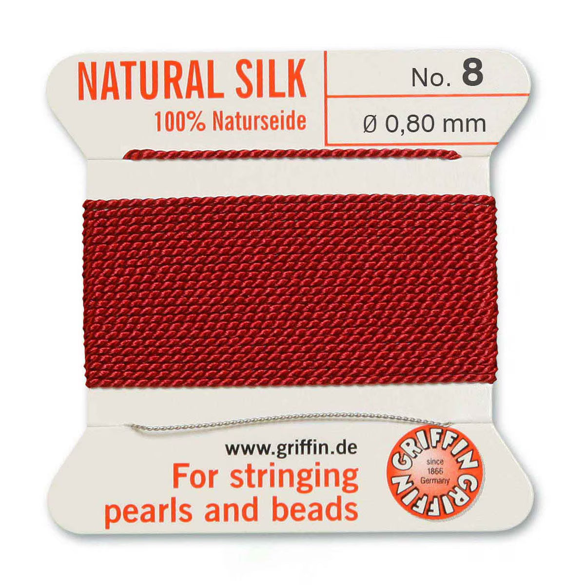 GRIFFIN SILK BEAD CORD GARNET SIZE 8-2M-0.8MM.