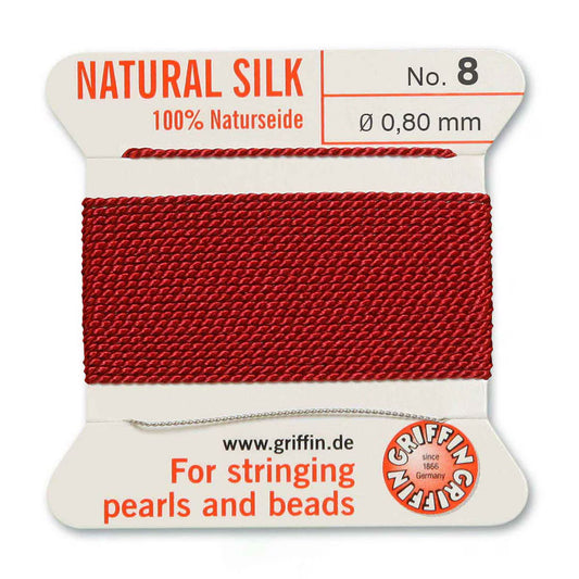 GRIFFIN SILK BEAD CORD GARNET SIZE 8-2M-0.8MM.