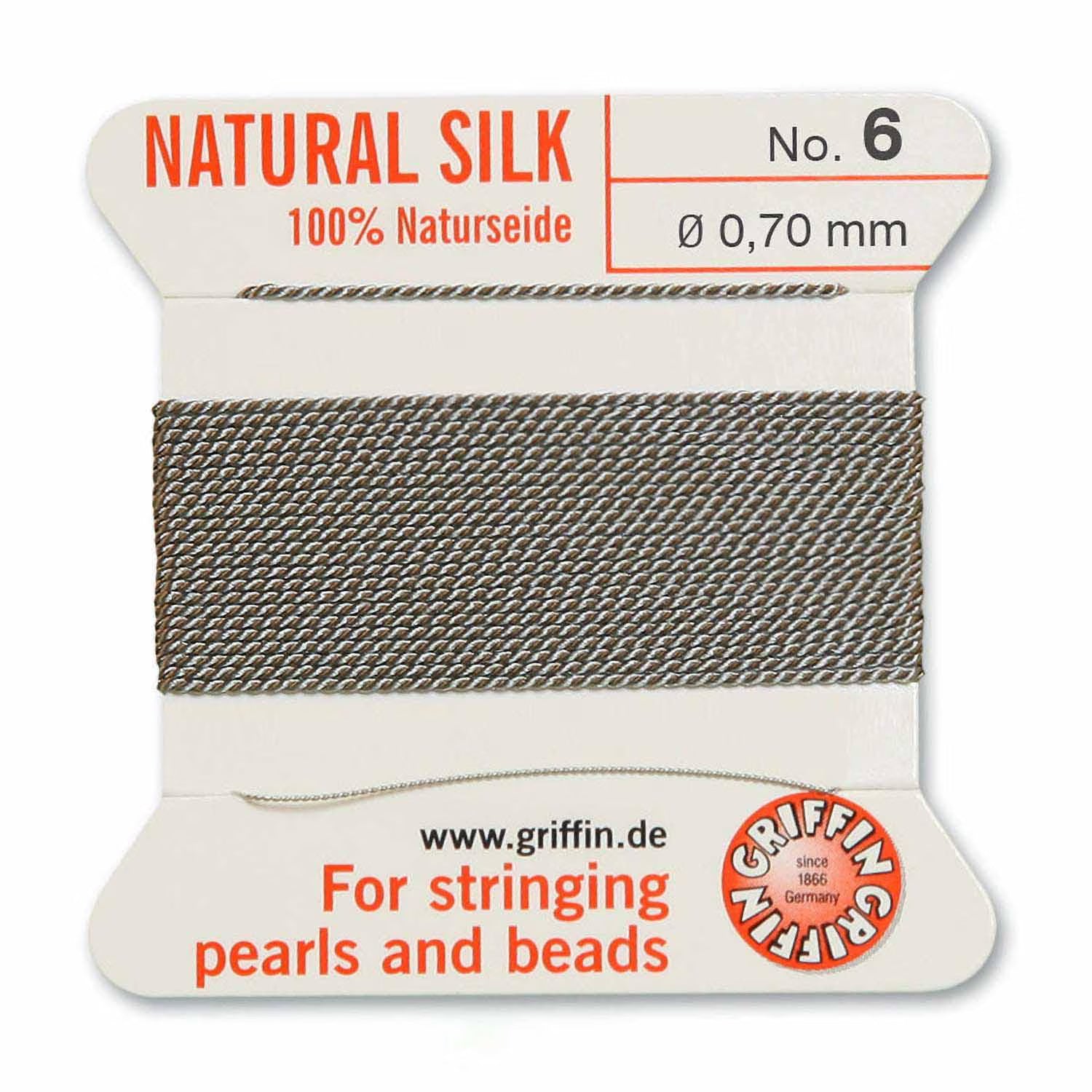 GRIFFIN SILK BEAD CORD GREY SIZE 6- 2M- 0.7MM.