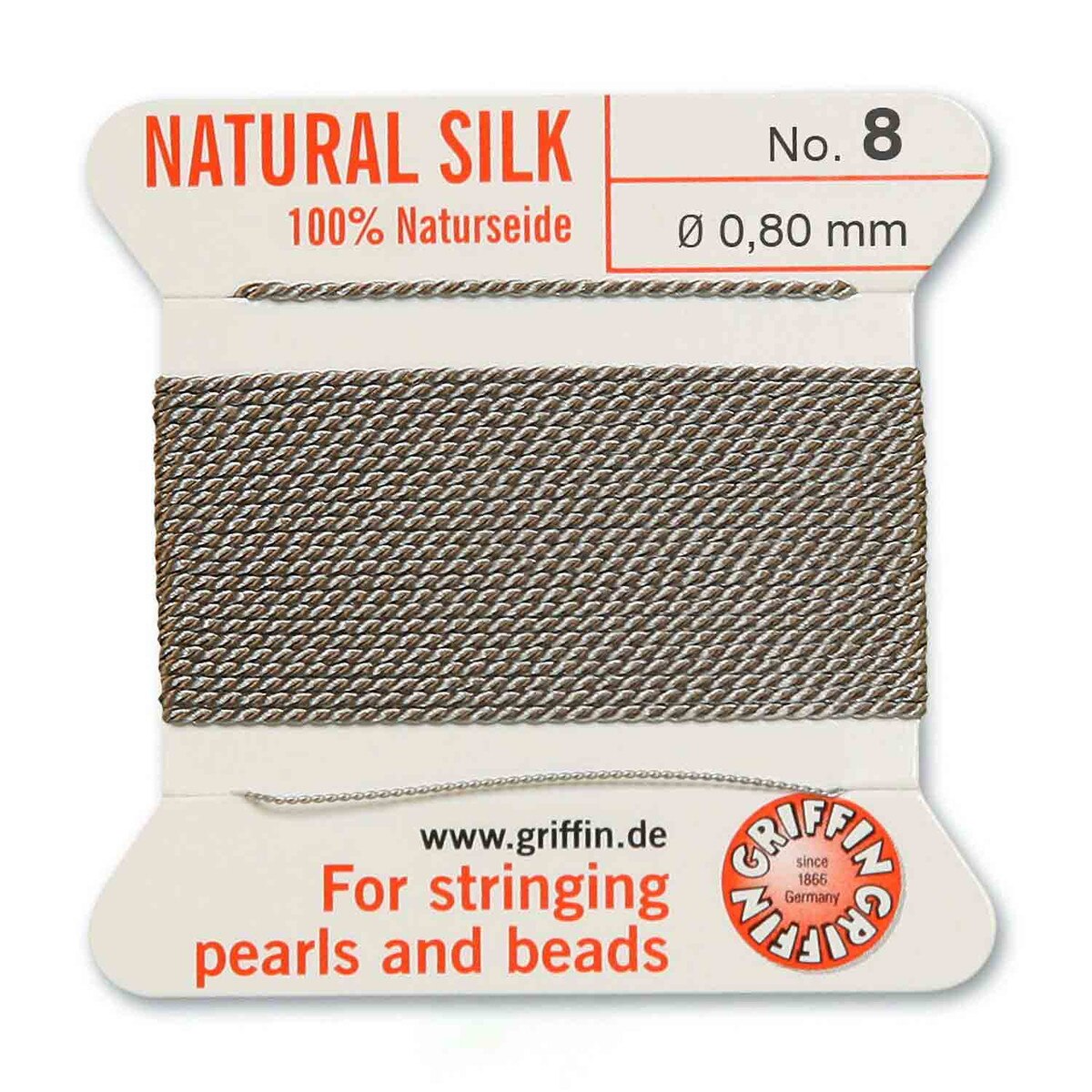 GRIFFIN SILK BEAD CORD GREY SIZE 8-2M-0.8MM.