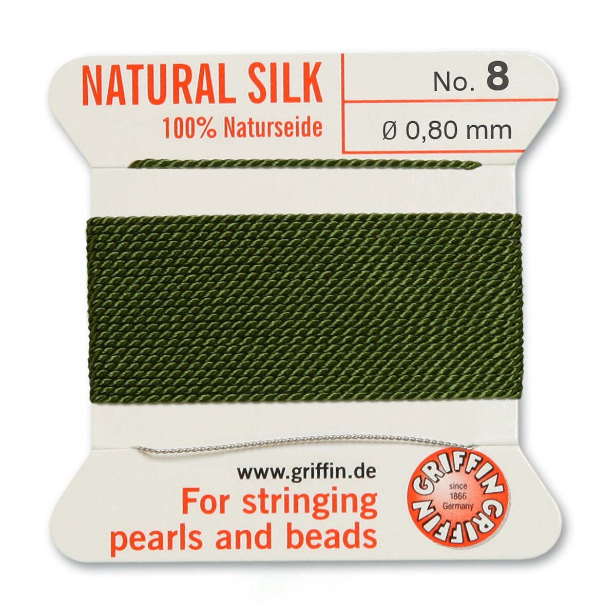 GRIFFIN SILK BEAD CORD OLIVE SIZE 8-2M-0.8MM.