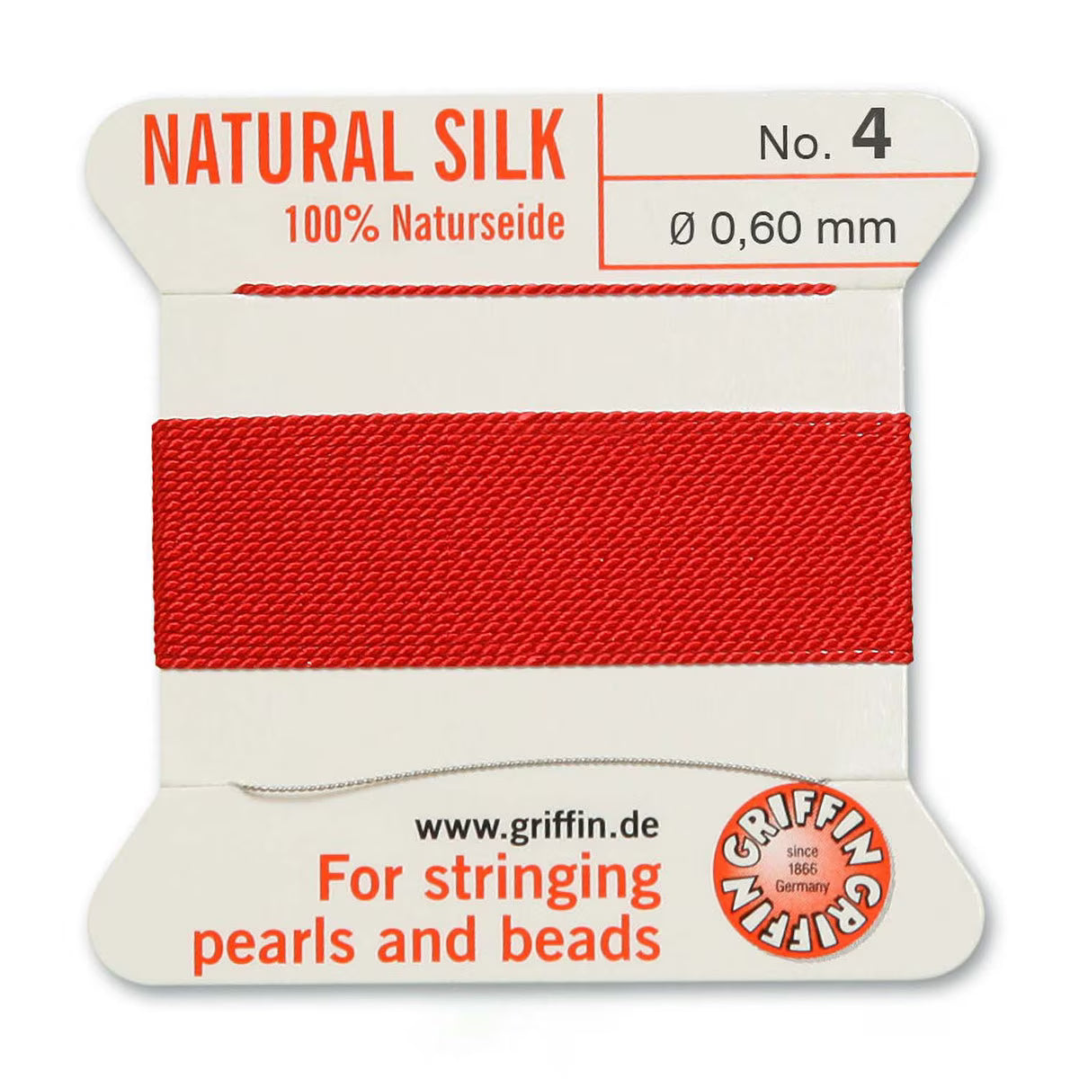 GRIFFIN SILK BEAD CORD RED SIZE 4-2M-0.6MM.