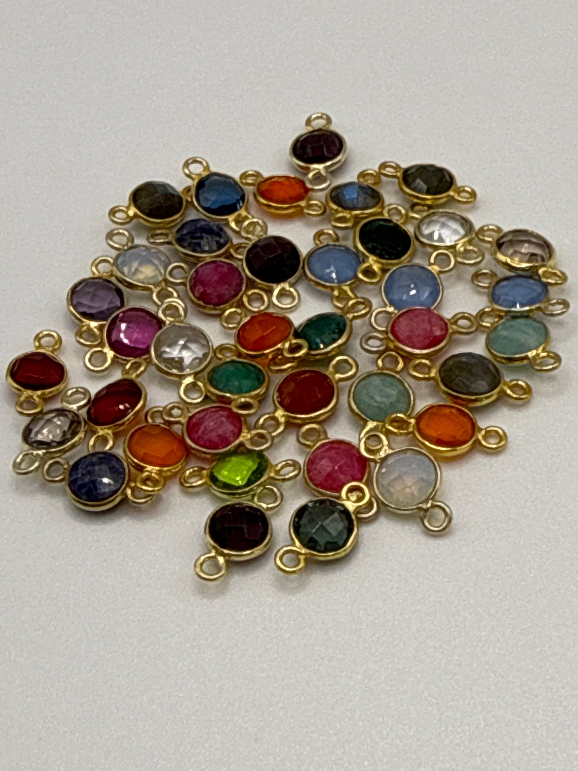 Gemstone Assorted Connector Double Loop 6mm stone 12mm with loops.