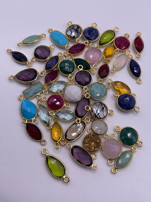 Gemstone Connector Double Loop Gold Plated Assorted Sizes.