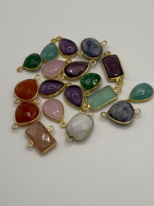 Gemstone Connectors and Drops Assorted Gold Filled 16mm -18mm End to End.