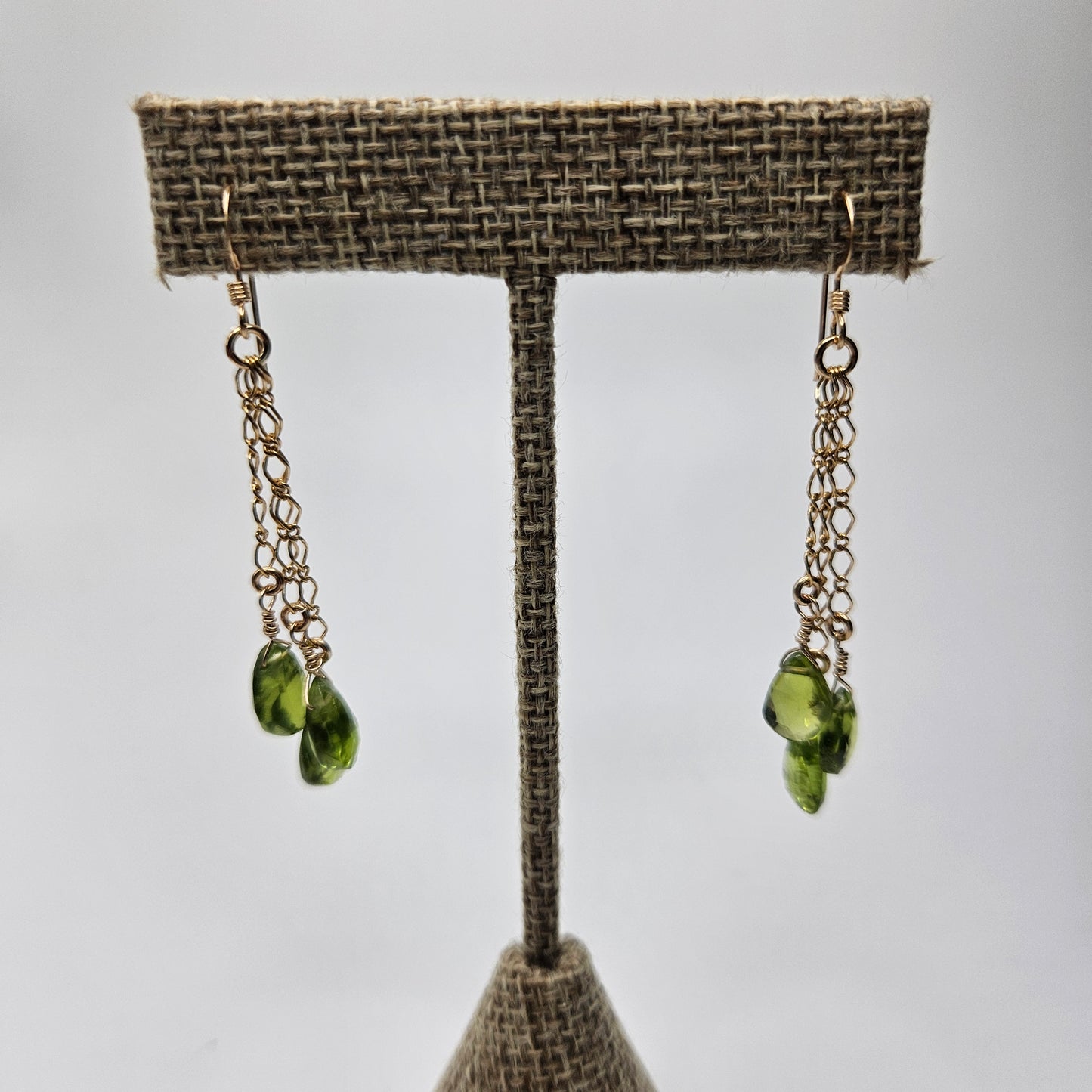 Gold Fill Chain and Peridot Dangle Earrings 2 inch.