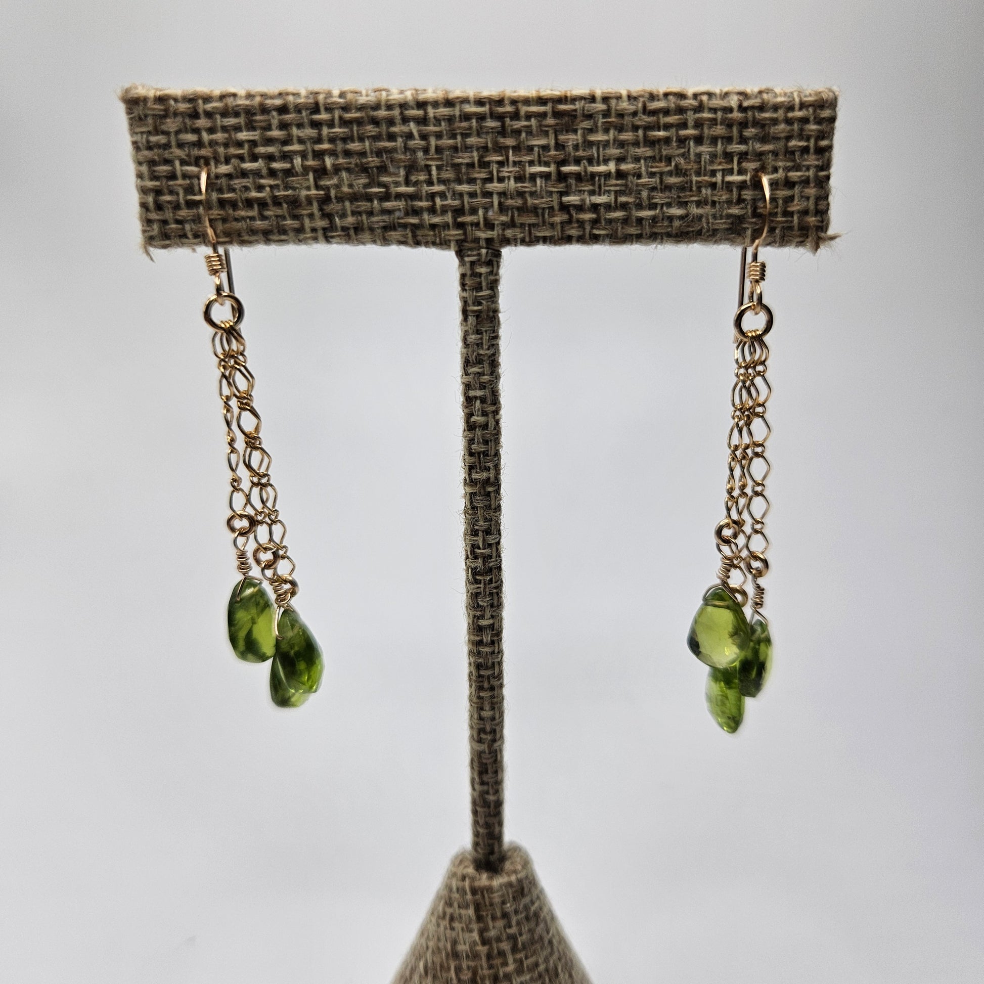 Gold Fill Chain and Peridot Dangle Earrings 2 inch.