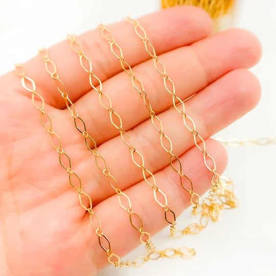 Gold Fill Flat Diamond and Round Link 5x3mm Chain By The Foot.